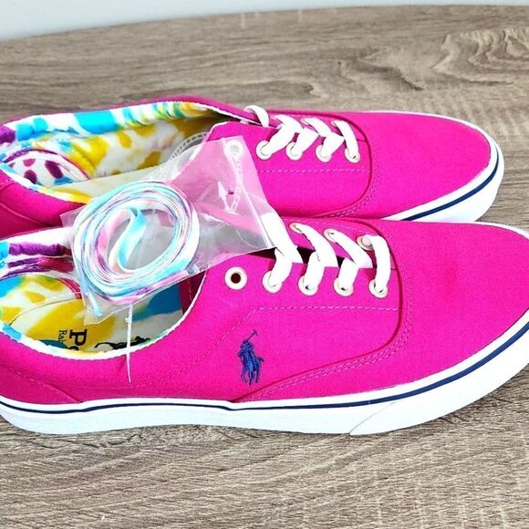 Polo Ralph Lauren Men's Keaton Canvas Sneakers Vivid Pinklight Navy 10D New - Picture 3 of 3